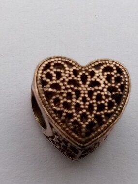 Pandora Bracelet Charm - 14k  plated Rose Gold Filigree Heart ALE MET 925
